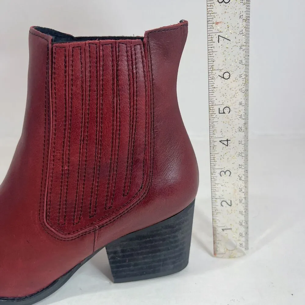 Musse & Cloud Red Leather Pointed Toe Ankle Boot Chelsea Western Size 7 7.5